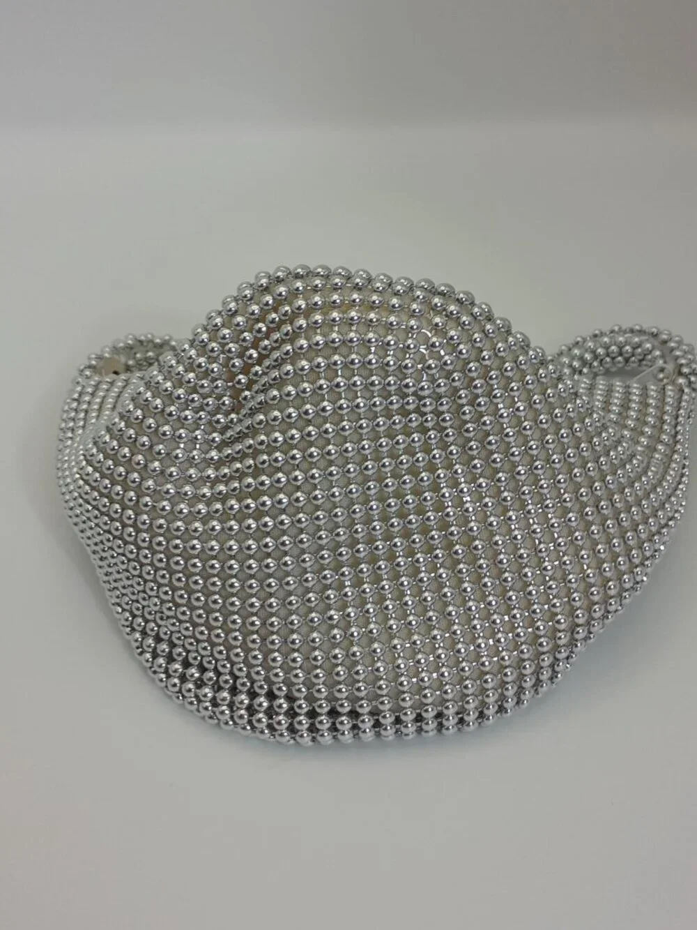 Silver Beaded Hobo Shoulder Bag Y2K Evening Party Purse Rhinestone Look